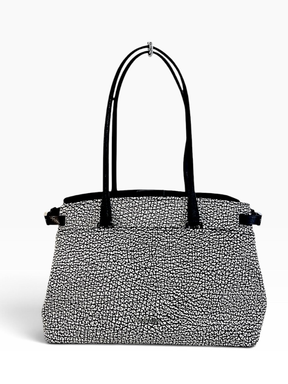 CALVIN KLEIN Large Black & White Pebbled Leather Shoulder Bag & Dust Bag NWT
